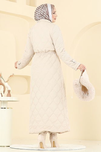 moda selvim Coat 1175OZT1013 Stone - Thumbnail