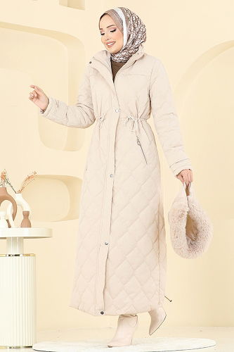 moda selvim Coat 1175OZT1013 Stone - Thumbnail