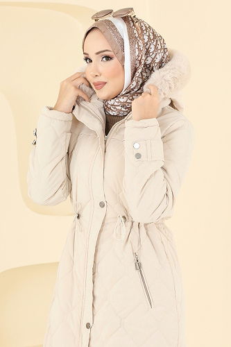 moda selvim معطف بيج 1175OZT1013 - Thumbnail