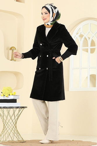 moda selvim Coat 1183OZT1013 Black - Thumbnail