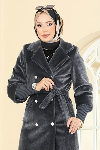 moda selvim Coat 1183OZT1013 Smoked - Thumbnail