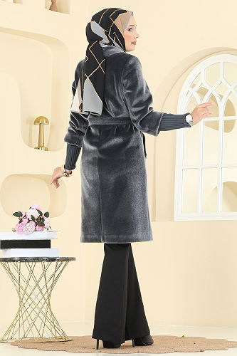 moda selvim Coat 1183OZT1013 Smoked - Thumbnail