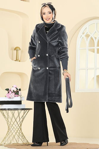 moda selvim معطف رمادي غامق 1183OZT1013 - Thumbnail