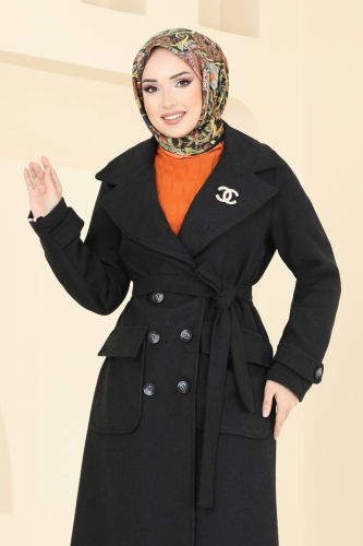 moda selvim Coat 2012TRT545 Black - Thumbnail