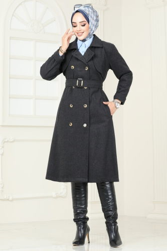 moda selvim Coat 2054BG354 Anthracite - Thumbnail