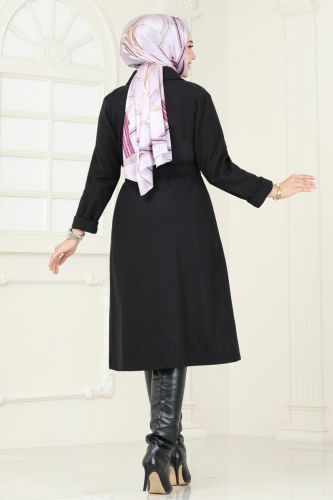 moda selvim Coat 2054BG354 Black - Thumbnail