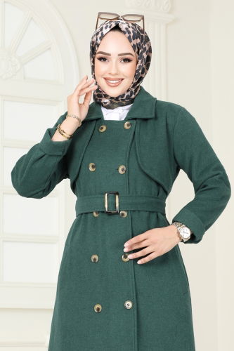 moda selvim Coat 2054BG354 Emerald - Thumbnail