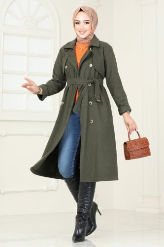 moda selvim Coat 2054BG354 Khaki - Thumbnail