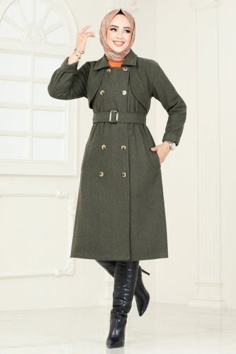 moda selvim Coat 2054BG354 Khaki - Thumbnail