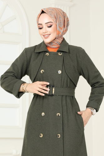 moda selvim Coat 2054BG354 Khaki - Thumbnail