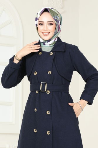 moda selvim Coat 2054BG354 Navy Blue - Thumbnail