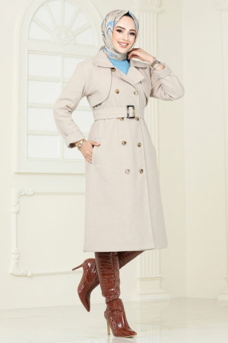 moda selvim Coat 2054BG354 Stone - Thumbnail