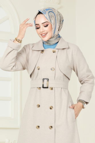 moda selvim Coat 2054BG354 Stone - Thumbnail