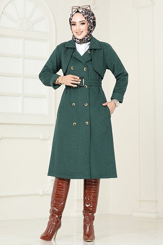 moda selvim Coat 2054BGS895-M Emerald - Thumbnail