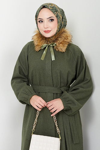 moda selvim Coat 2057BGS895-M Khaki - Thumbnail
