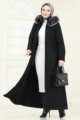 moda selvim Coat 2058BG354 Black - Thumbnail