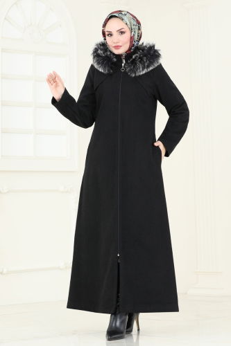 moda selvim Coat 2058BG354 Black - Thumbnail