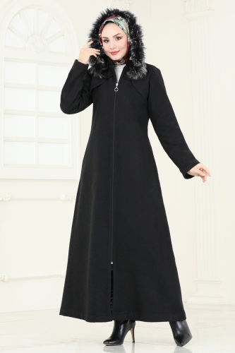 moda selvim Coat 2058BG354 Black - Thumbnail