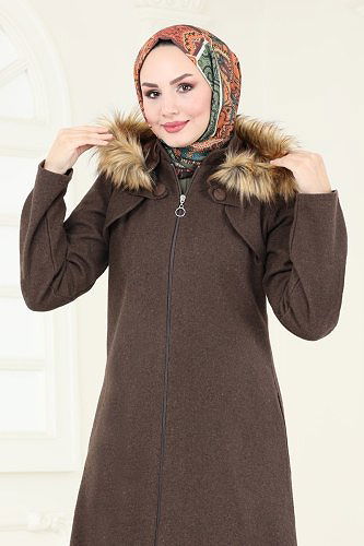 moda selvim معطف بني 2058BG354 - Thumbnail