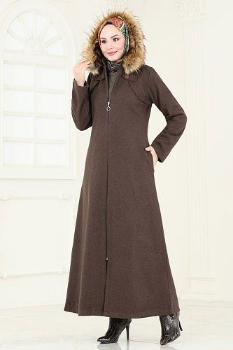 moda selvim معطف بني 2058BG354 - Thumbnail
