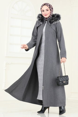 moda selvim Coat 2058BG354 Gray - Thumbnail