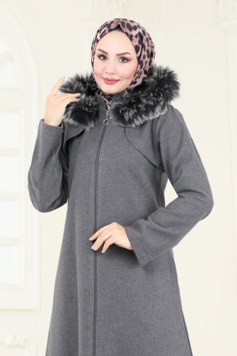 moda selvim Coat 2058BG354 Gray - Thumbnail