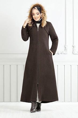 moda selvim Coat 2058BGS895-M Brown - Thumbnail