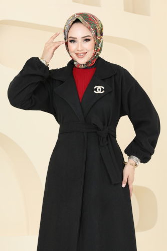 moda selvim Coat 2059BG354 Black - Thumbnail