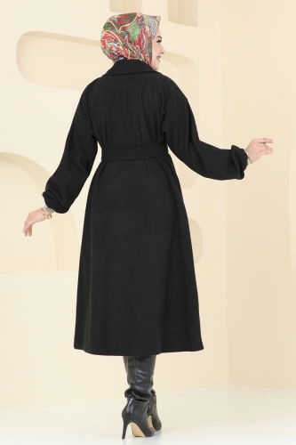 moda selvim Coat 2059BG354 Black - Thumbnail