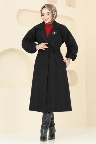 moda selvim Coat 2059BG354 Black - Thumbnail