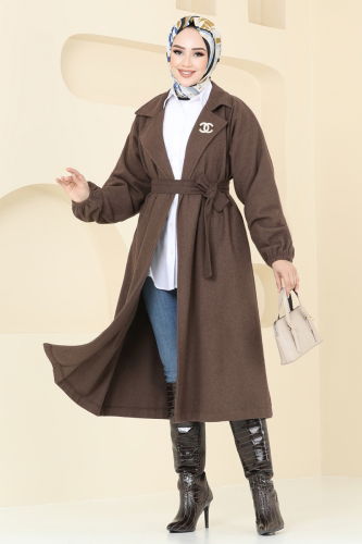 moda selvim Coat 2059BG354 Brown - Thumbnail