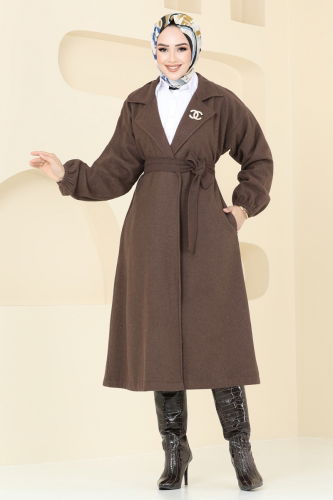 moda selvim Coat 2059BG354 Brown - Thumbnail