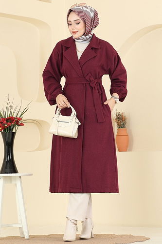 moda selvim Coat 2059ERK1158 Burgundy - Thumbnail