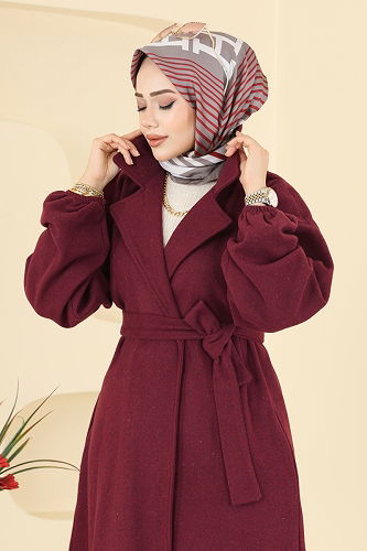 moda selvim Coat 2059ERK1158 Burgundy - Thumbnail