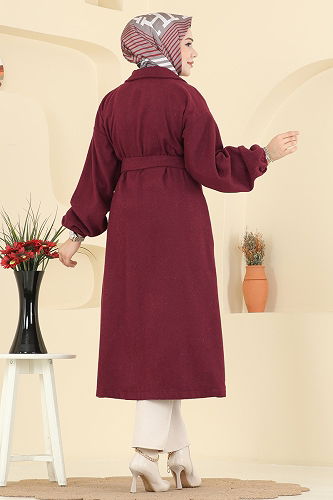 moda selvim Coat 2059ERK1158 Burgundy - Thumbnail