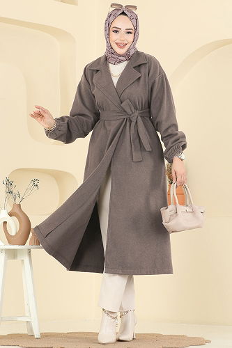 moda selvim معطف بيج غامق 2059ERK1158 - Thumbnail