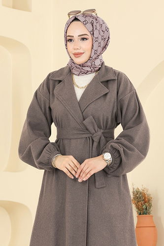 moda selvim معطف بيج غامق 2059ERK1158 - Thumbnail
