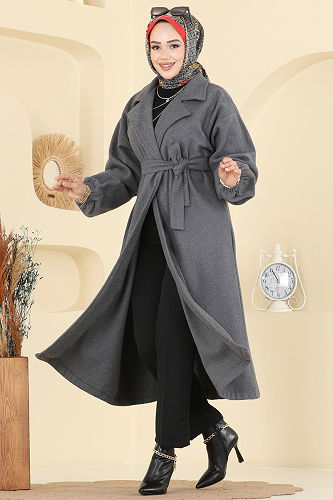 moda selvim معطف رمادي 2059ERK1158 - Thumbnail