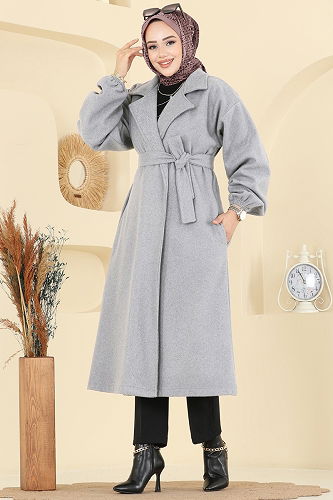 moda selvim Coat 2059ERK1158 Light Gray - Thumbnail