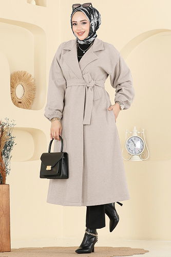 moda selvim Coat 2059ERK1158 Light Stone - Thumbnail