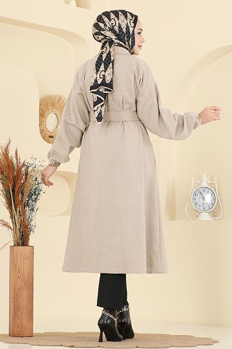 moda selvim Coat 2059ERK1158 Stone - Thumbnail