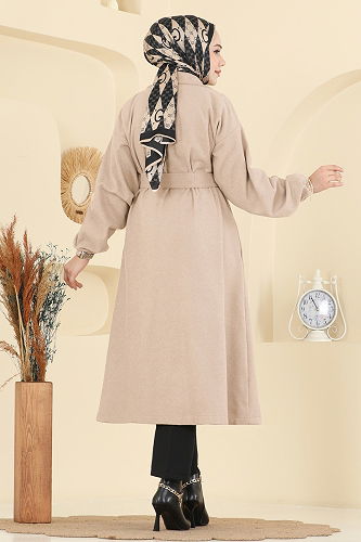 moda selvim Coat 2059ERK1158 Stone - Thumbnail
