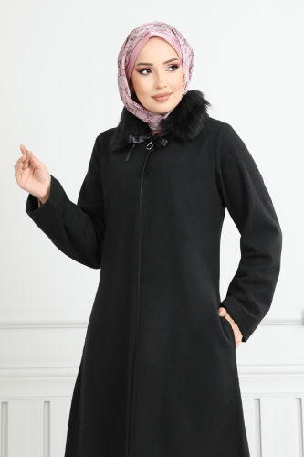 moda selvim Coat 2060BG354 Black - Thumbnail