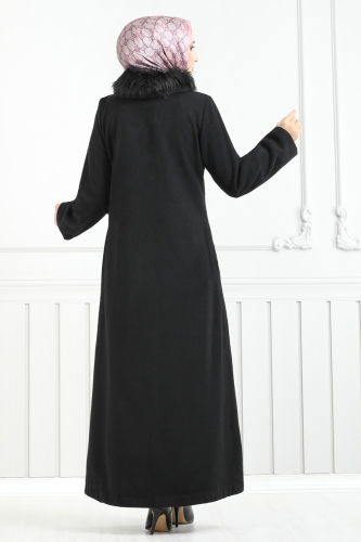 moda selvim Coat 2060BG354 Black - Thumbnail