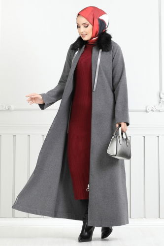 moda selvim Coat 2060BG354 Gray - Thumbnail