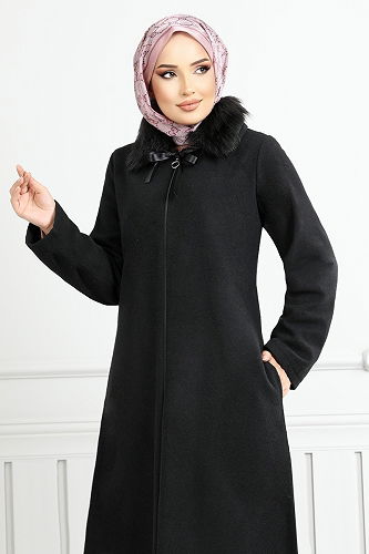 moda selvim Coat 2060BGS895-M Black - Thumbnail