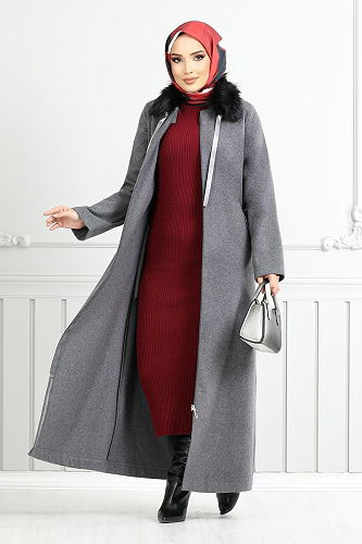 moda selvim Coat 2060BGS895-M Gray - Thumbnail