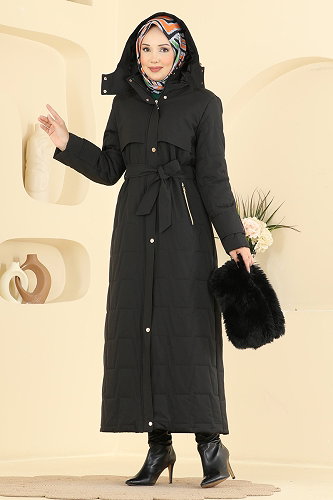 moda selvim Coat 2086GMF1212 Black - Thumbnail