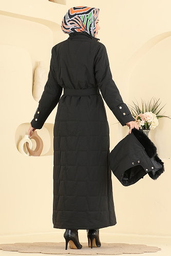 moda selvim Coat 2086GMF1212 Black - Thumbnail