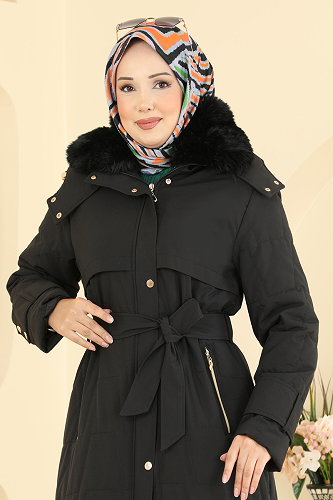 moda selvim معطف أسود 2086GMF1212 - Thumbnail